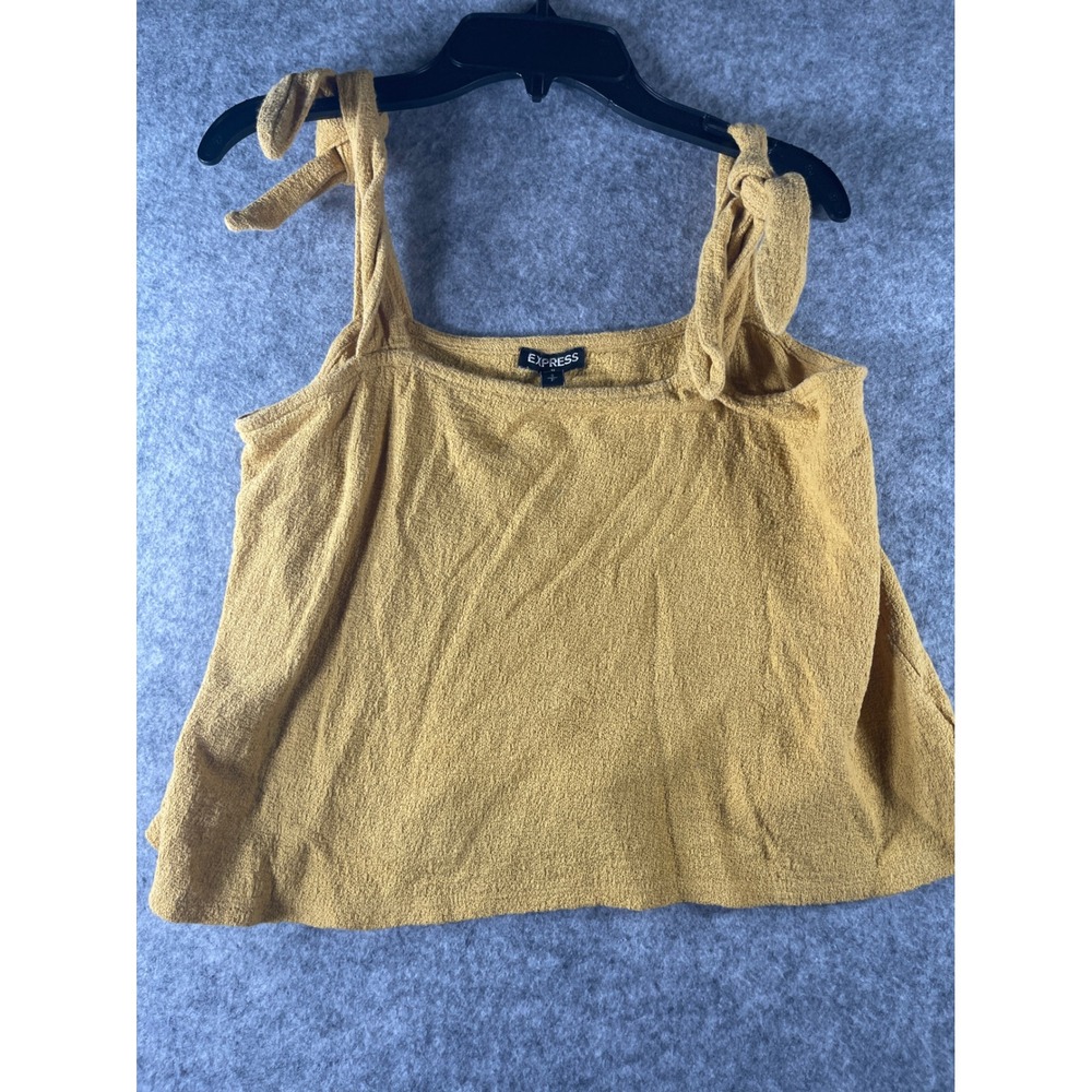 Express Mustard Yellow Textured Tie Shoulder Tank Top Square Neck Sleeveless S